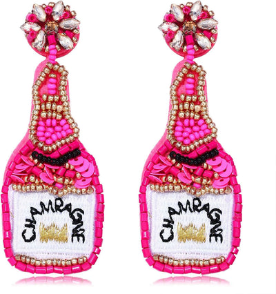 Beaded Earrings Champagne Bottle Drop Dangle Earrings Handmade Champagne Earrings Fashion Jewelry