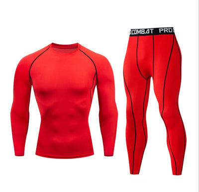 Fitness suit men's gym sports tights long-sleeved trousers quick-drying clothes basketball training equipment winter