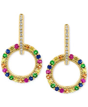 EFFYÂ® Multi-Gemstone (1-1/20 Ct. T.W.) & Diamond (1/8 Ct. T.W.) Circle Drop Earrings in 14K Gold-Plated Sterling Silver