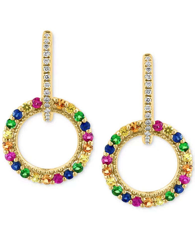 EFFYÂ® Multi-Gemstone (1-1/20 Ct. T.W.) & Diamond (1/8 Ct. T.W.) Circle Drop Earrings in 14K Gold-Plated Sterling Silver