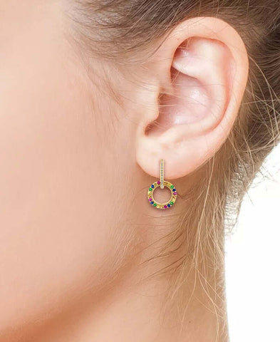 EFFYÂ® Multi-Gemstone (1-1/20 Ct. T.W.) & Diamond (1/8 Ct. T.W.) Circle Drop Earrings in 14K Gold-Plated Sterling Silver