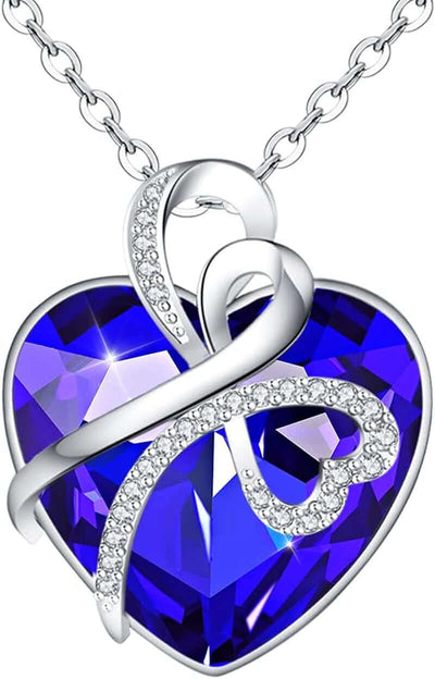 Birthstone Necklace for Women Silver Love Heart Pendant Necklace for Mom