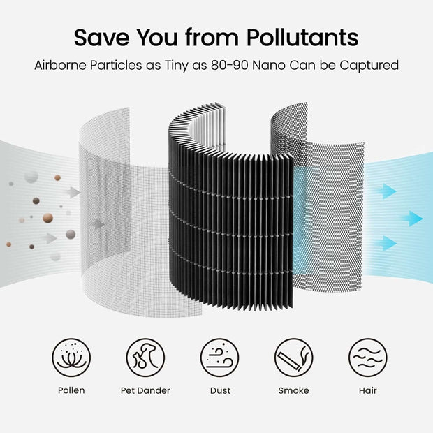 Air Purifiers for Home, Works with Homekit Alexa, Smart Air Purifier with Handle, Auto Mode, 19Db, 0.08 Μm Particles Captured, P1 Dark Grey