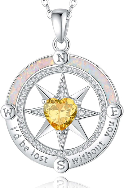 Compass Necklace for Women Sterling Silver Compass Jewelry Opal Pendant Fine Jewelry Gemstone Birthday Mother'S Day Gifts for Wife