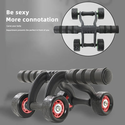 Four Wheeled Abdominal Wheel Ab Roller Non-slip Arm Waist Exercise Core Workout Muscles Training Body Building Fitness Equipment