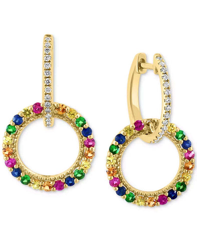 EFFYÂ® Multi-Gemstone (1-1/20 Ct. T.W.) & Diamond (1/8 Ct. T.W.) Circle Drop Earrings in 14K Gold-Plated Sterling Silver